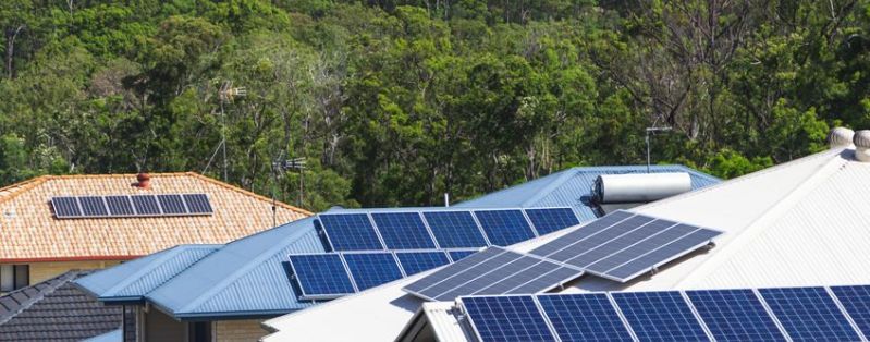 Solar panels on multiple energy efficient homes (house)